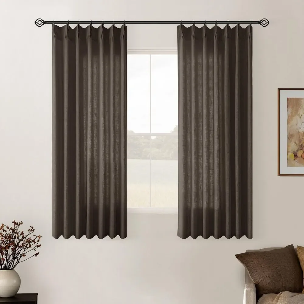 Set of 2 Panels, 40x45 Inch, Pinch Pleated Linen Curtains (Dark Chocolate)